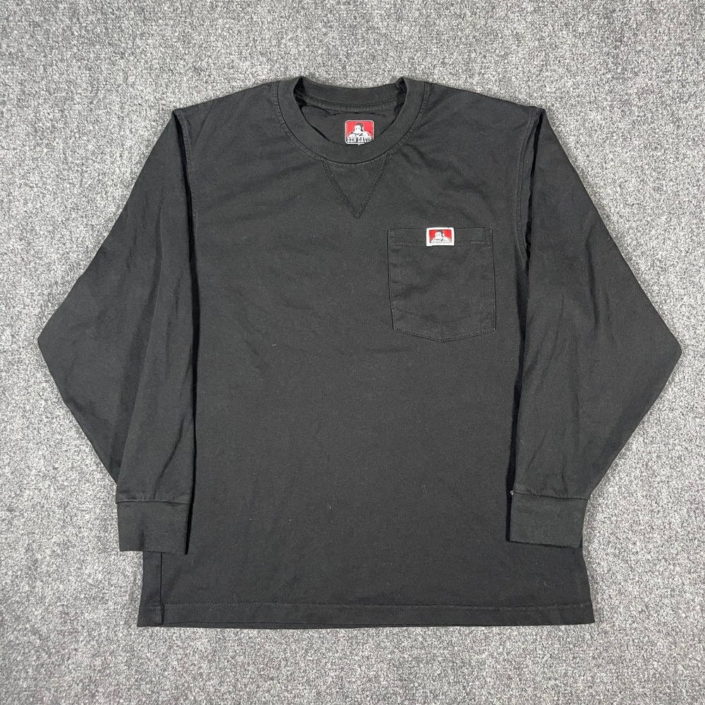 Ben Davis Heavy Duty Long Sleeve Pocket T-Shirt - Black Workwear Mens Size Small